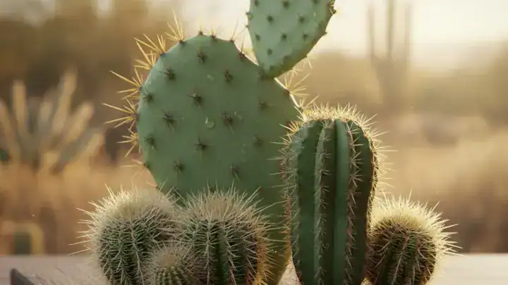 Figue de Barbarie rouge et orange avec sa chair juteuse et ses petites graines, posée à côté d'une raquette de cactus.