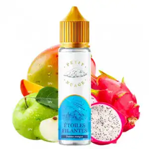 Étoiles Filantes de Petit Nuage 50 ml, saveurs mangue, fruit du dragon et pomme, ratio PG/VG 50/50, sans nicotine.